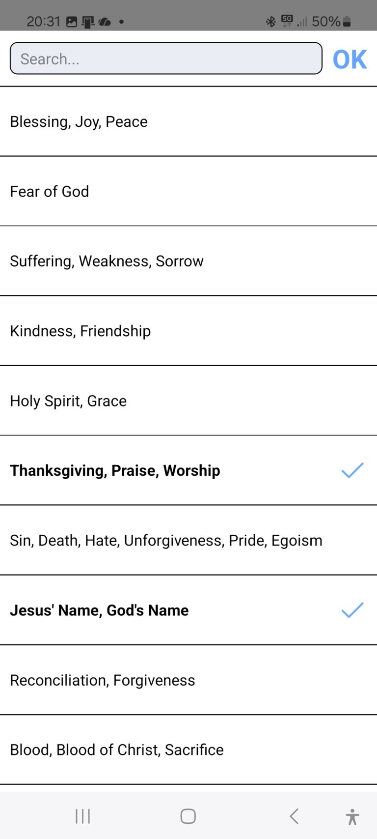 Selection categories